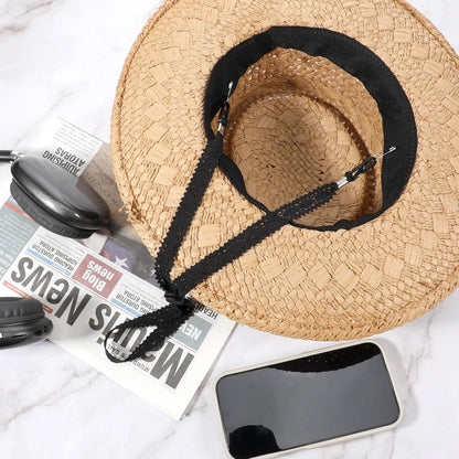 2 PCS Hat Straps for Wind, Adjustable Beige Black Chin Cord, Lace Sun Hat Chin Strap with Clips, Replacement V1258-DP02-D-603