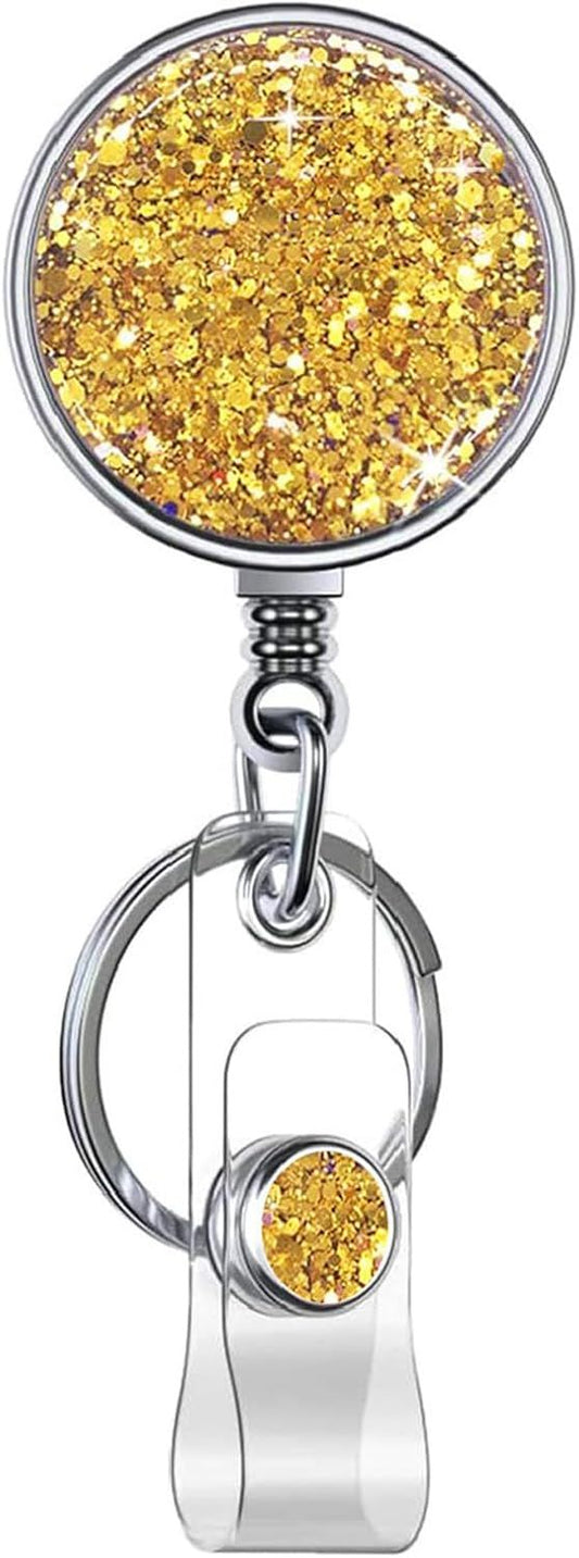 Bling Circular Retractable Badge Holder, Retractable Badge Reels with Key Ring Backing Belt Clip for V1258-DP02-D-607