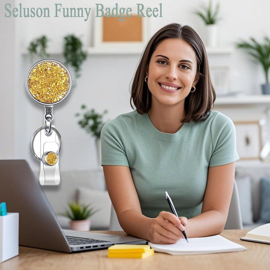 Bling Circular Retractable Badge Holder, Retractable Badge Reels with Key Ring Backing Belt Clip for V1258-DP02-D-607