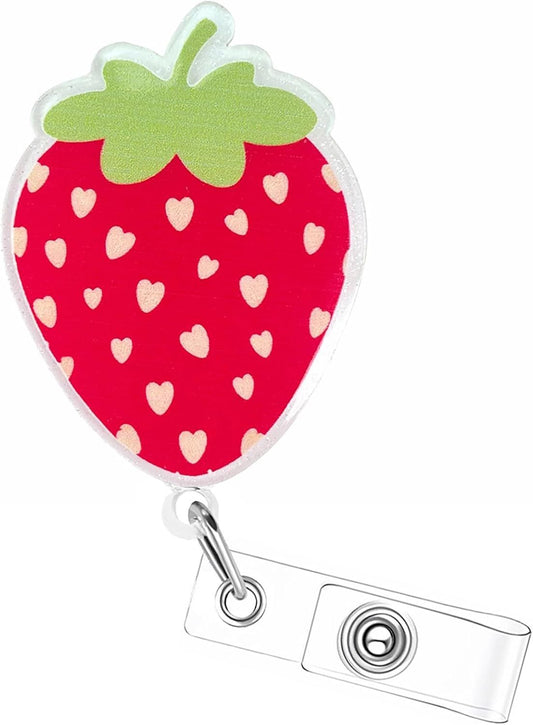 Red Strawberry Badge Reel, Cute ID Nurse Badge Holder Retractable Clip, Nursing Student Name Badge Holders, V1258-DP02-D-608