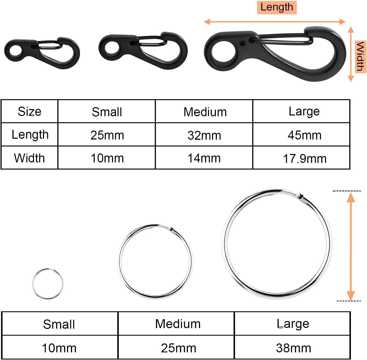 Small Carabiner Clip Metal Spring Snap Hooks Mini Paracord Hanging Clips for Camera Strap, Flashlight, Key V1258-DP02-D-61