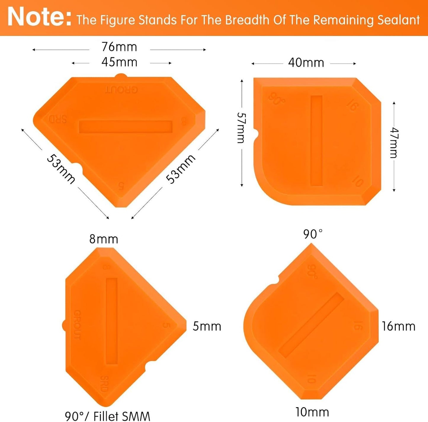 2 Pieces Caulking Tool Set Silicone Sealant Grout Tool for Kitchen Bathroom Floor Sealant Sealing(Orange) V1258-DP02-D-619