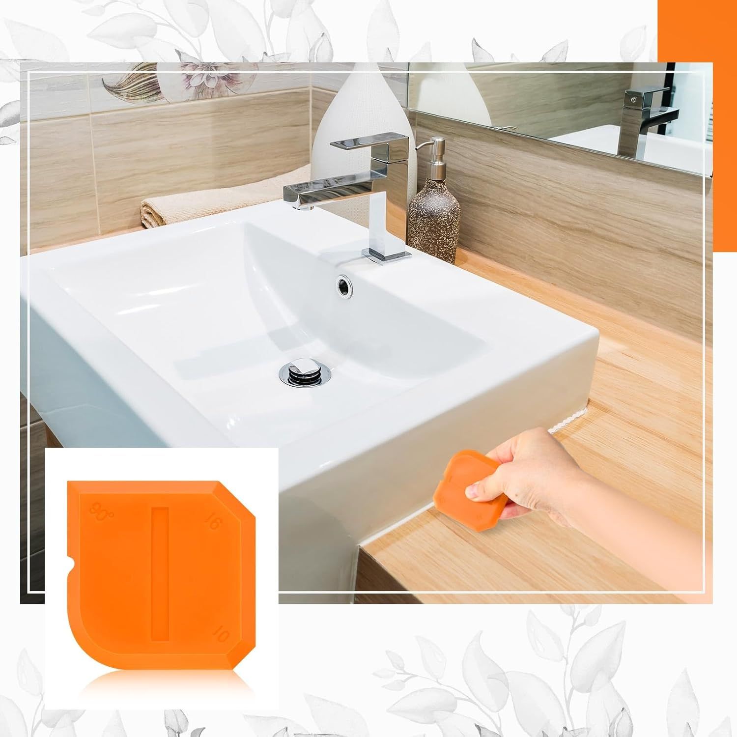 2 Pieces Caulking Tool Set Silicone Sealant Grout Tool for Kitchen Bathroom Floor Sealant Sealing(Orange) V1258-DP02-D-619