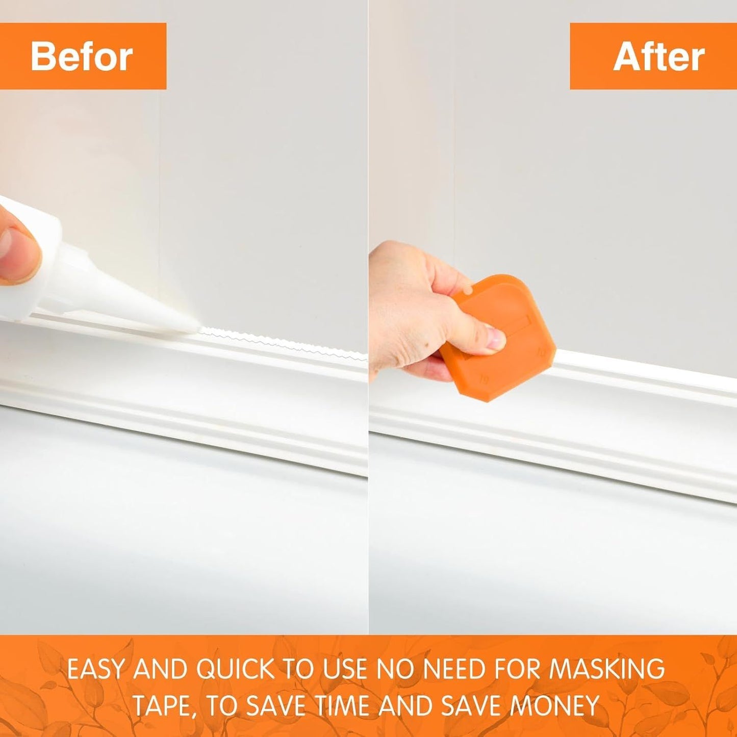 2 Pieces Caulking Tool Set Silicone Sealant Grout Tool for Kitchen Bathroom Floor Sealant Sealing(Orange) V1258-DP02-D-619