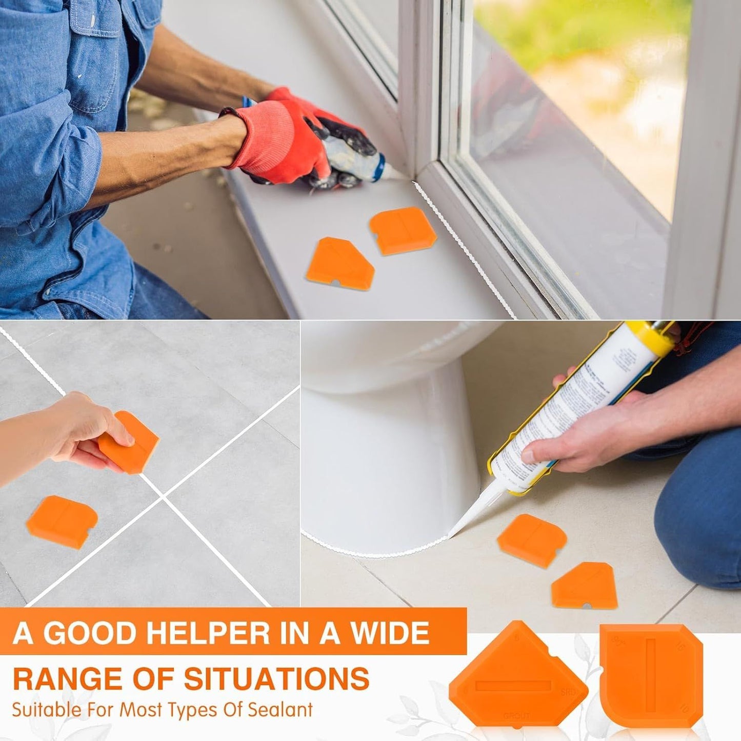 2 Pieces Caulking Tool Set Silicone Sealant Grout Tool for Kitchen Bathroom Floor Sealant Sealing(Orange) V1258-DP02-D-619