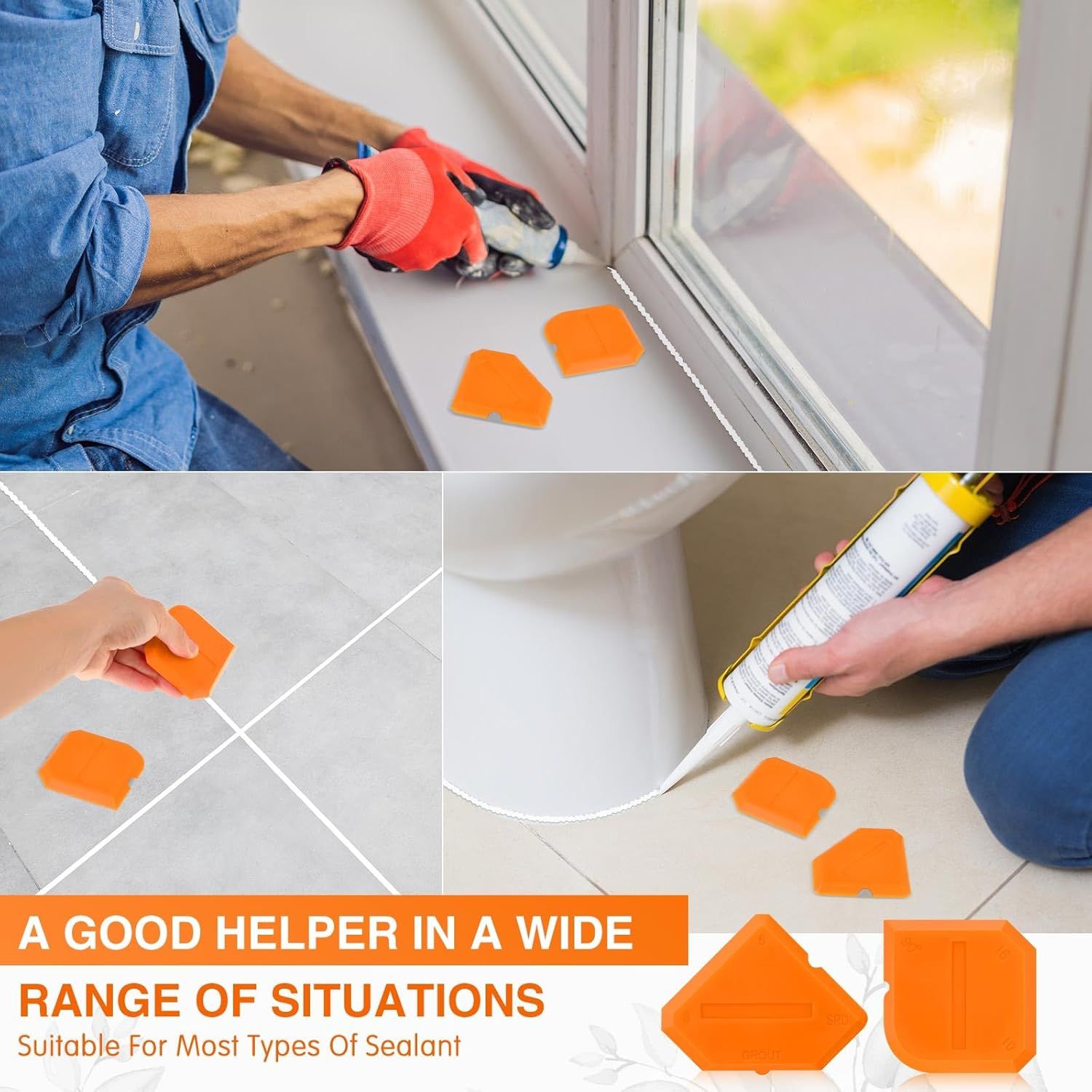 2 Pieces Caulking Tool Set Silicone Sealant Grout Tool for Kitchen Bathroom Floor Sealant Sealing(Orange) V1258-DP02-D-619