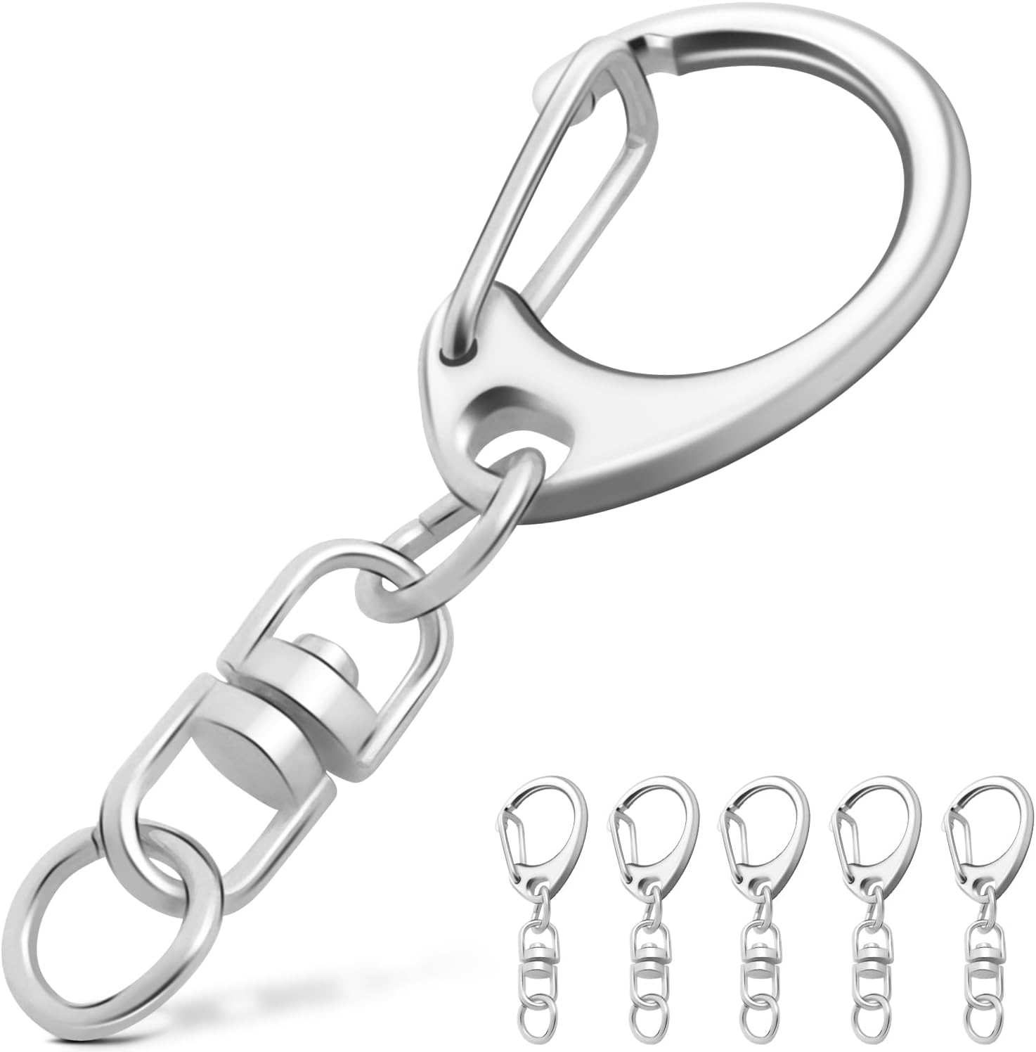 25 Pack Lobster Claw Clasps Keychain Kit, Silver Keychain Clip with Swivel Snap Hooks, Bulk Key Chain Clasps V1258-DP02-D-62
