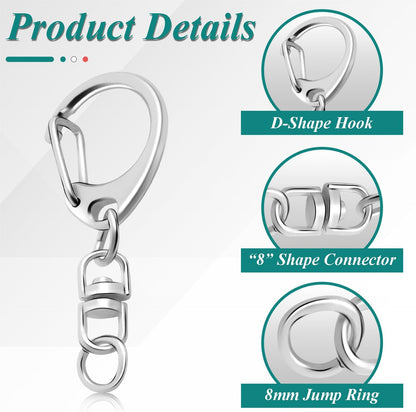 25 Pack Lobster Claw Clasps Keychain Kit, Silver Keychain Clip with Swivel Snap Hooks, Bulk Key Chain Clasps V1258-DP02-D-62