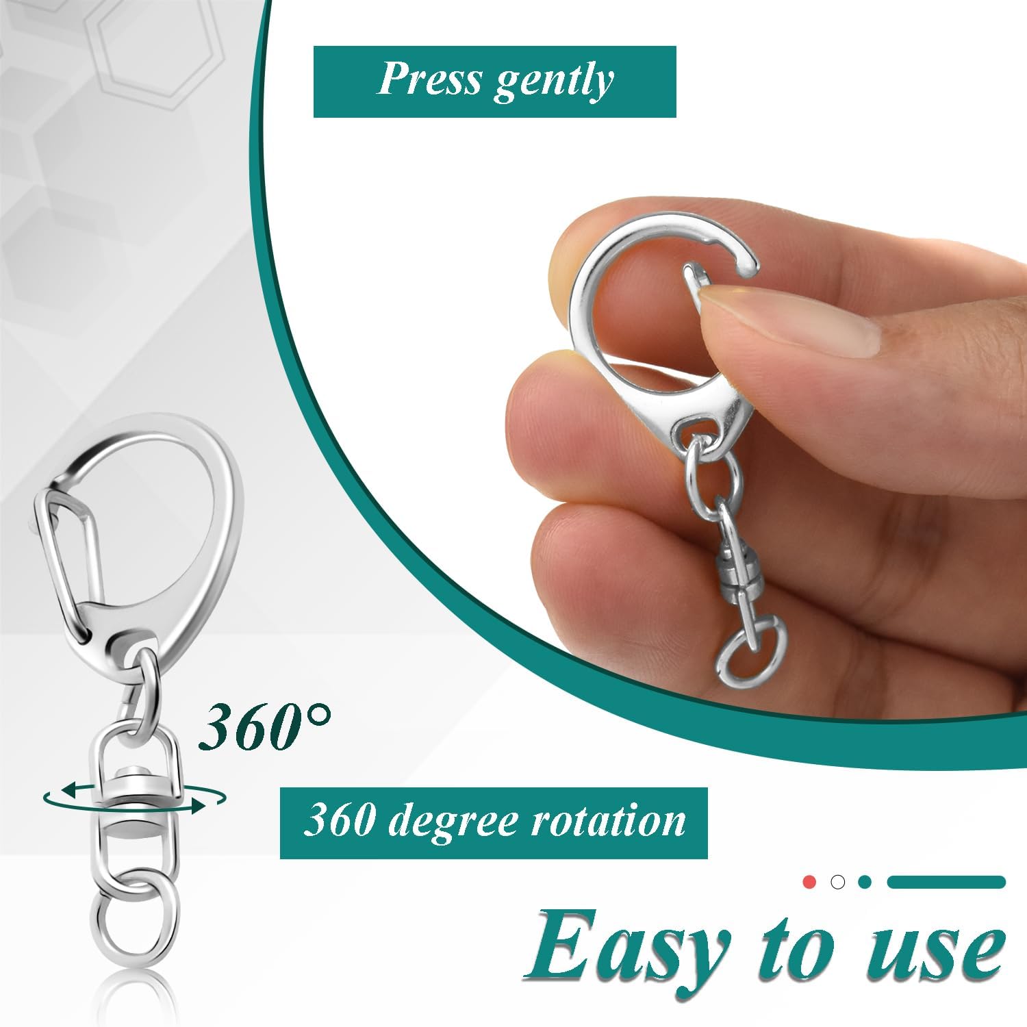 25 Pack Lobster Claw Clasps Keychain Kit, Silver Keychain Clip with Swivel Snap Hooks, Bulk Key Chain Clasps V1258-DP02-D-62