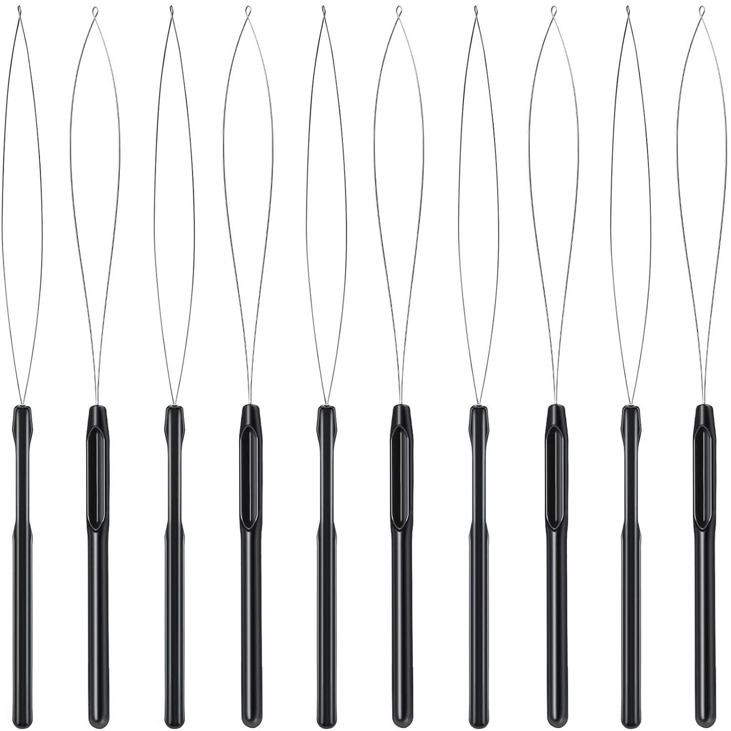10 Pieces Hair Extension Loop Needle Threader Pulling Hook Tool and Bead Device Tool Black Loop Threader for V1258-DP02-D-625