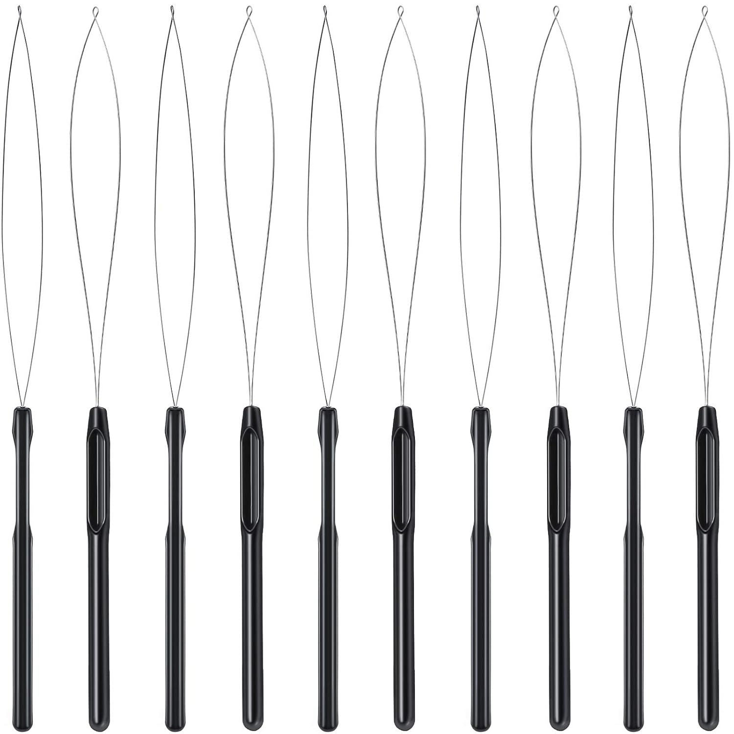 10 Pieces Hair Extension Loop Needle Threader Pulling Hook Tool and Bead Device Tool Black Loop Threader for V1258-DP02-D-625