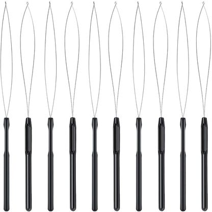 10 Pieces Hair Extension Loop Needle Threader Pulling Hook Tool and Bead Device Tool Black Loop Threader for V1258-DP02-D-625