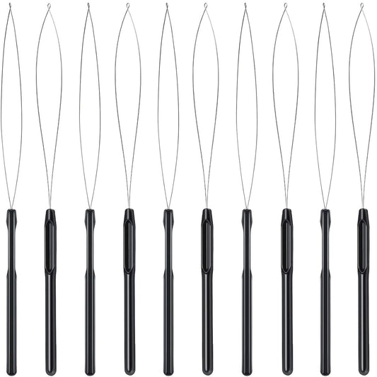 10 Pieces Hair Extension Loop Needle Threader Pulling Hook Tool and Bead Device Tool Black Loop Threader for V1258-DP02-D-625