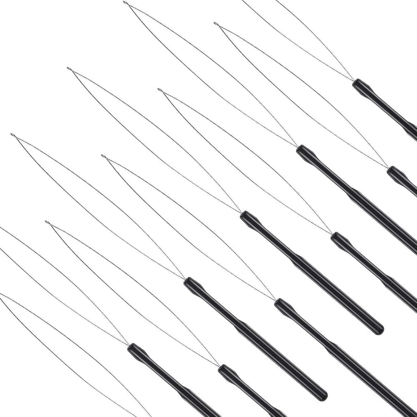 10 Pieces Hair Extension Loop Needle Threader Pulling Hook Tool and Bead Device Tool Black Loop Threader for V1258-DP02-D-625