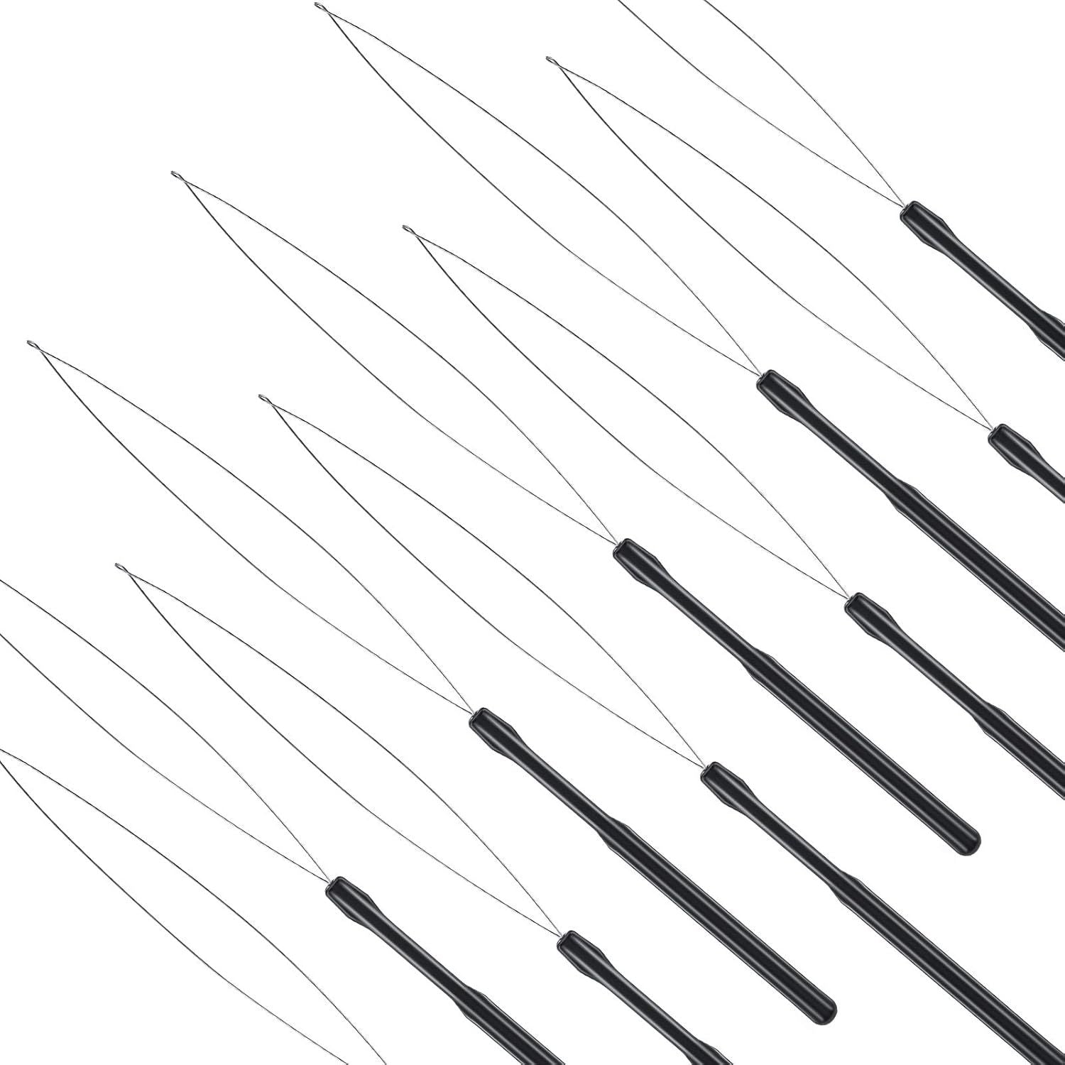10 Pieces Hair Extension Loop Needle Threader Pulling Hook Tool and Bead Device Tool Black Loop Threader for V1258-DP02-D-625