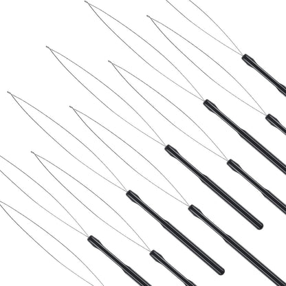 10 Pieces Hair Extension Loop Needle Threader Pulling Hook Tool and Bead Device Tool Black Loop Threader for V1258-DP02-D-625