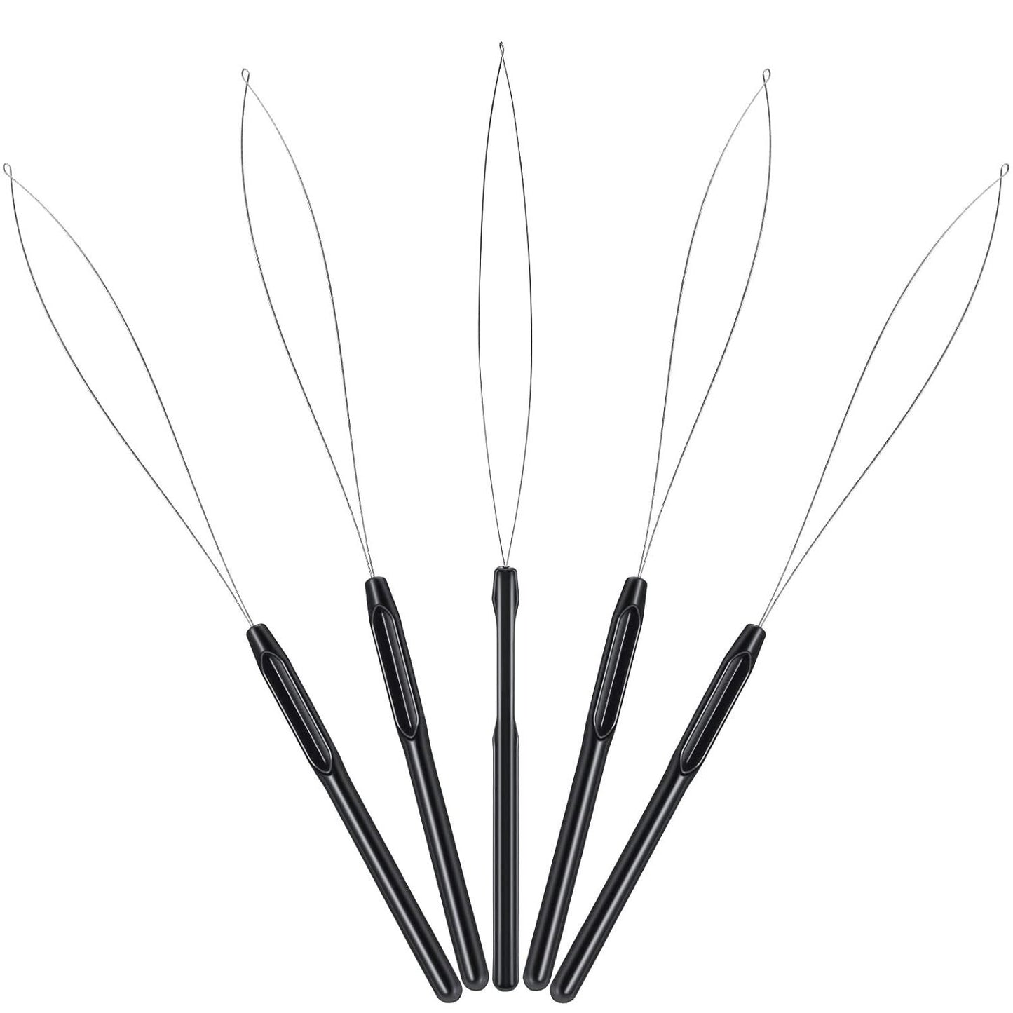 10 Pieces Hair Extension Loop Needle Threader Pulling Hook Tool and Bead Device Tool Black Loop Threader for V1258-DP02-D-625