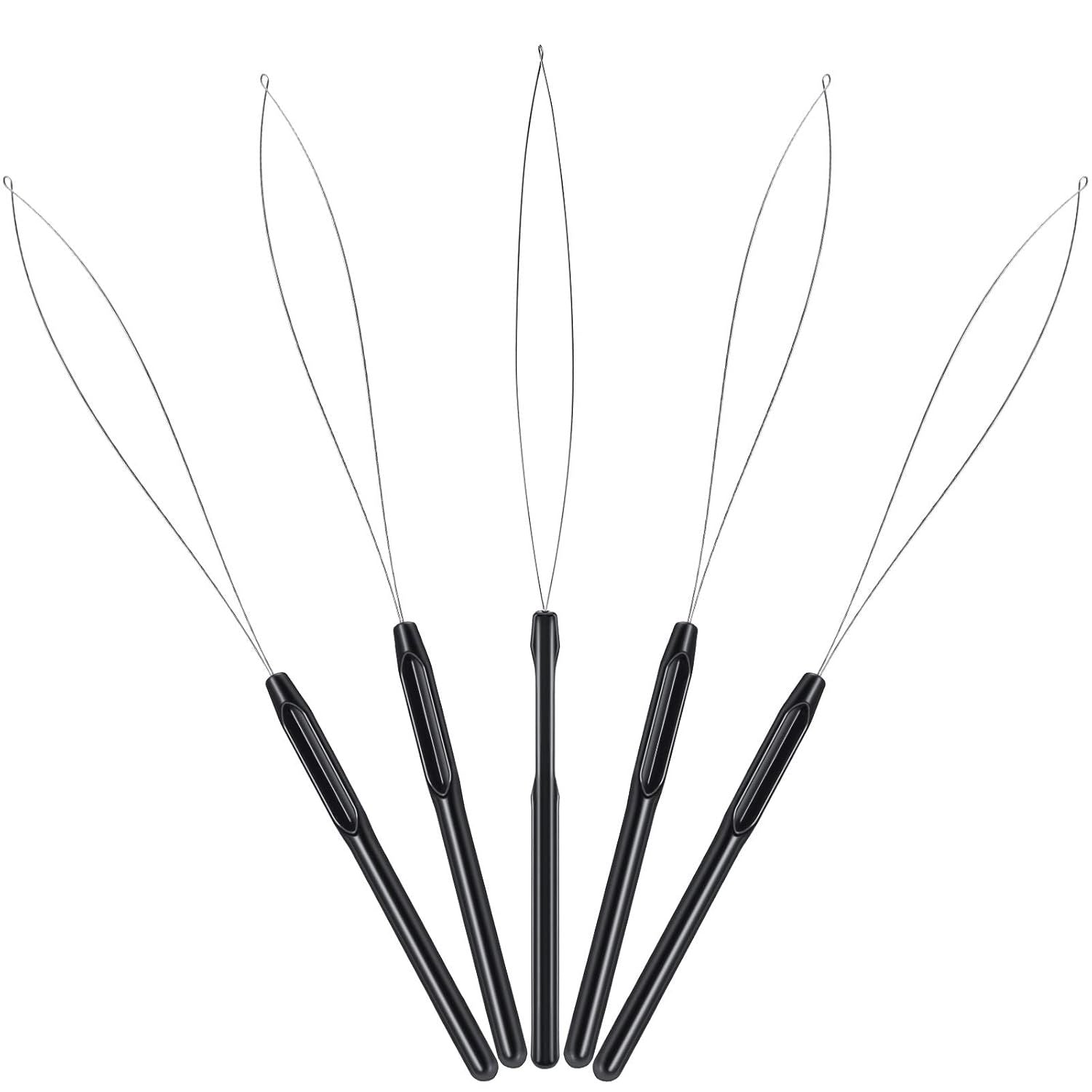 10 Pieces Hair Extension Loop Needle Threader Pulling Hook Tool and Bead Device Tool Black Loop Threader for V1258-DP02-D-625