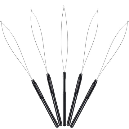 10 Pieces Hair Extension Loop Needle Threader Pulling Hook Tool and Bead Device Tool Black Loop Threader for V1258-DP02-D-625