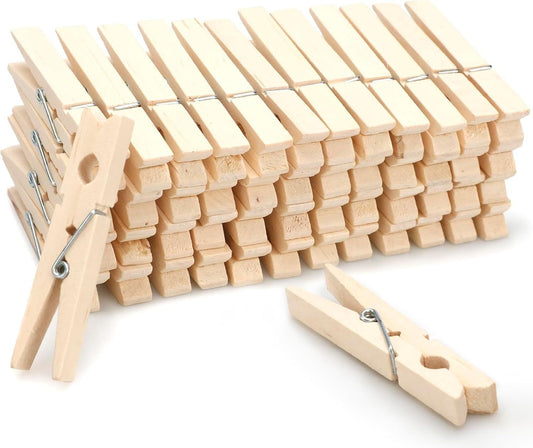 Clothes Pins Wooden - 50 Pack Wooden Clothespins 2.9 Inch with Rust-Resistant Coil, Natural Wood Clips for V1258-DP02-D-631