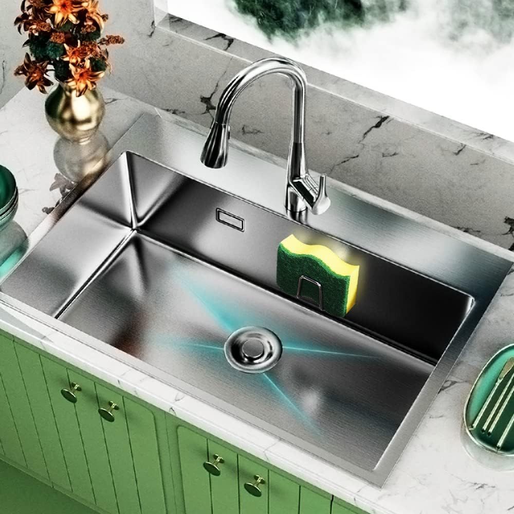 Sponge Holders for Kitchen Sink Adhesive Sponge Holder Sink Caddy Stainless Steel Rust Proof Waterproof, V1258-DP02-D-636