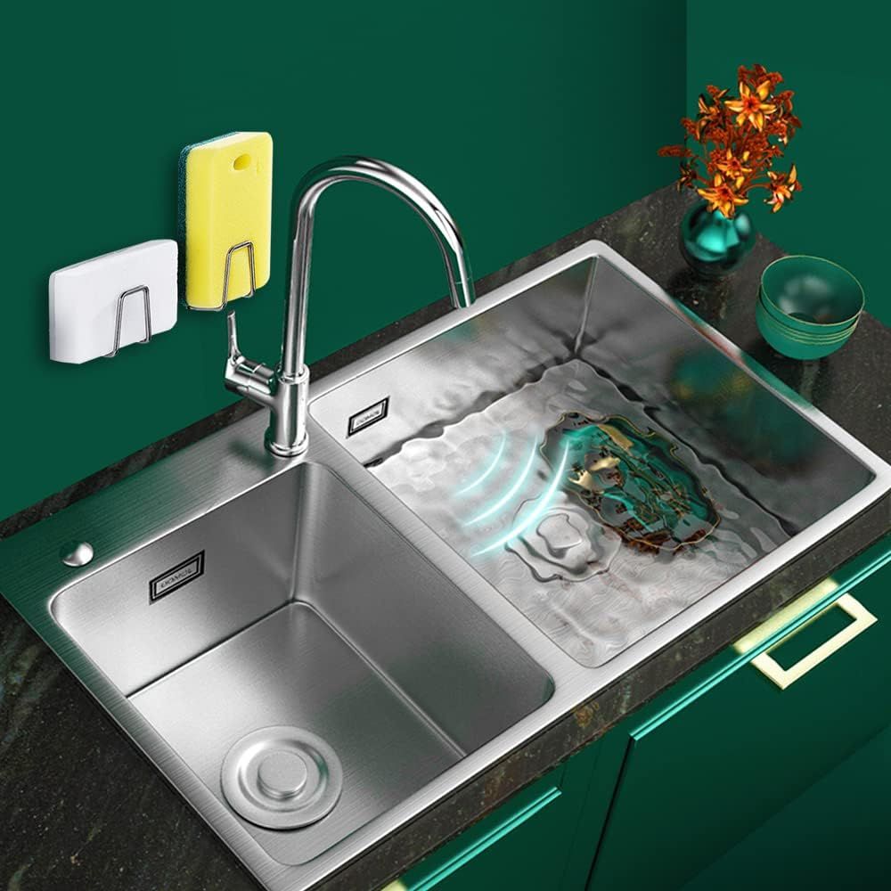 Sponge Holders for Kitchen Sink Adhesive Sponge Holder Sink Caddy Stainless Steel Rust Proof Waterproof, V1258-DP02-D-636