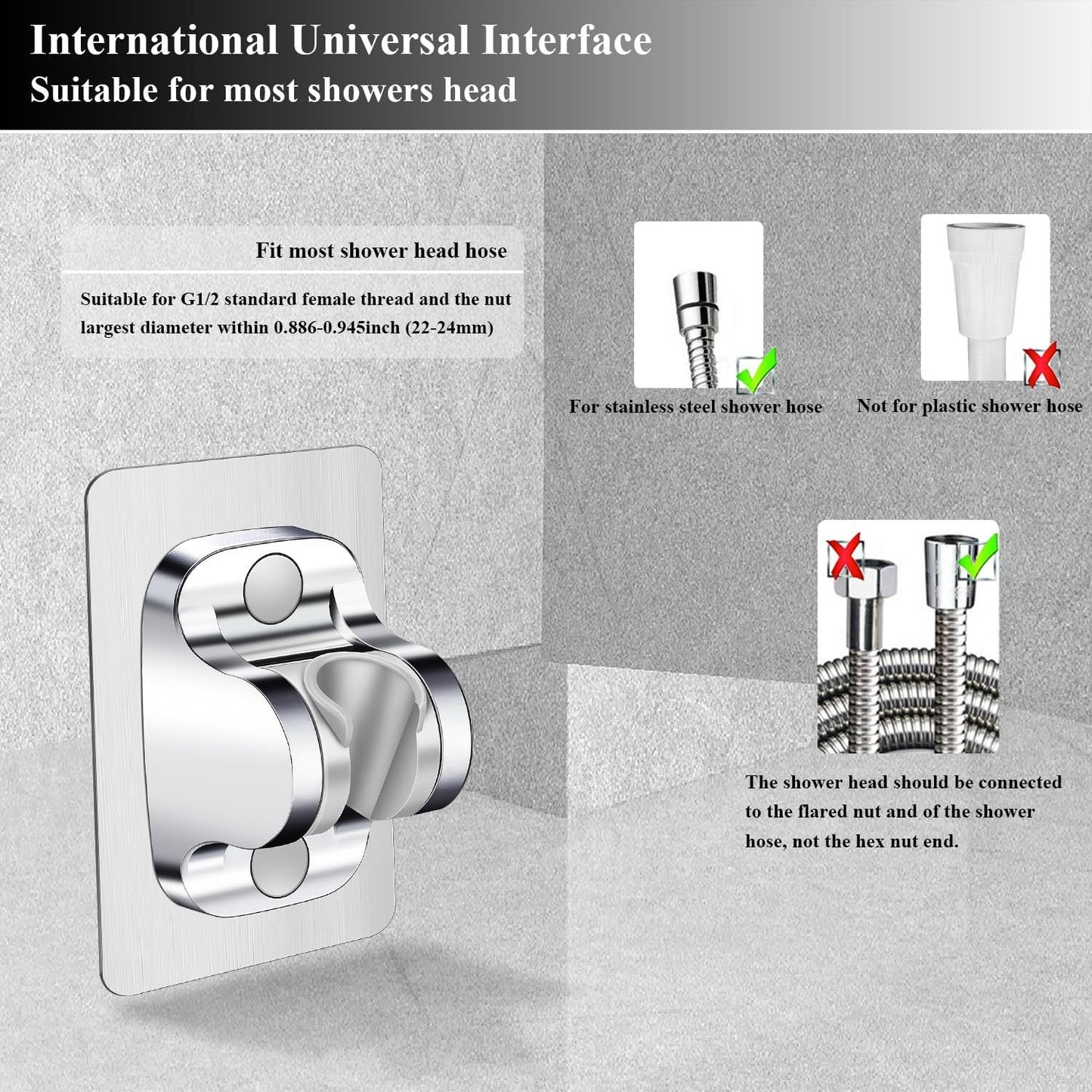 Shower Head Holder Shower Wand Holder Wall Mount Adhesive Adjustable Handheld Shower Holder No Drilling V1258-DP02-D-637