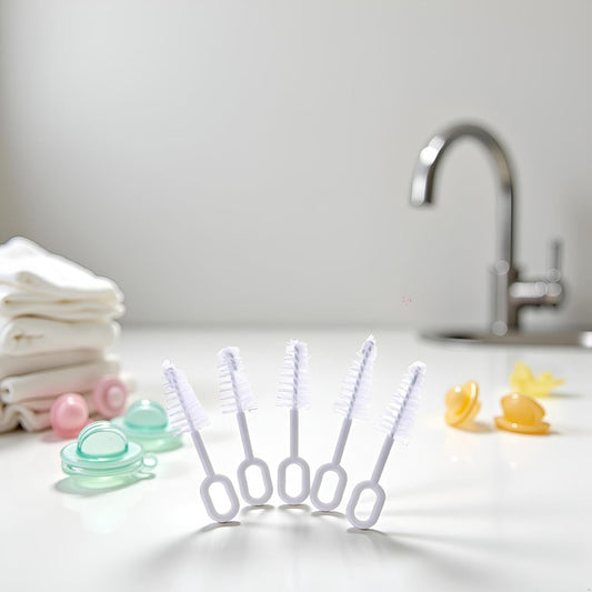 5 Pcs White Pacifier Cleaning Set,Nipple Cleaner Nipples Brush Cleaning Tools Professional Bristle High V1258-DP02-D-652