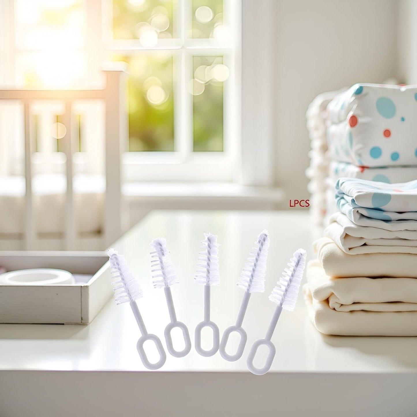 5 Pcs White Pacifier Cleaning Set,Nipple Cleaner Nipples Brush Cleaning Tools Professional Bristle High V1258-DP02-D-652