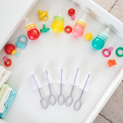 5 Pcs White Pacifier Cleaning Set,Nipple Cleaner Nipples Brush Cleaning Tools Professional Bristle High V1258-DP02-D-652