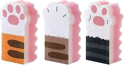3Pcs Pink Random Style Cat Claw Design Kitchen Cleaning Sponges,Cute Household Cleaning Tool,Claw Design V1258-DP02-D-654