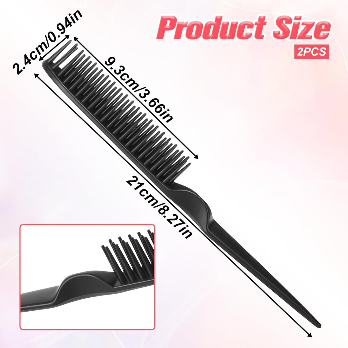 2 Pcs 3 Row Styling Comb, Curling Hair Styling Brush Rat Tail Comb Used for Combing, Separating and Shaping V1258-DP02-D-658