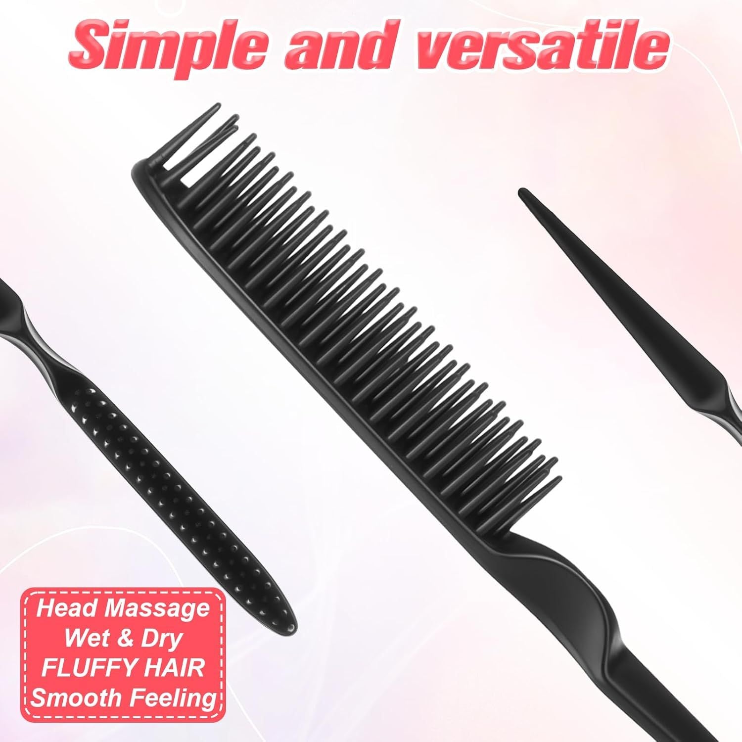 2 Pcs 3 Row Styling Comb, Curling Hair Styling Brush Rat Tail Comb Used for Combing, Separating and Shaping V1258-DP02-D-658