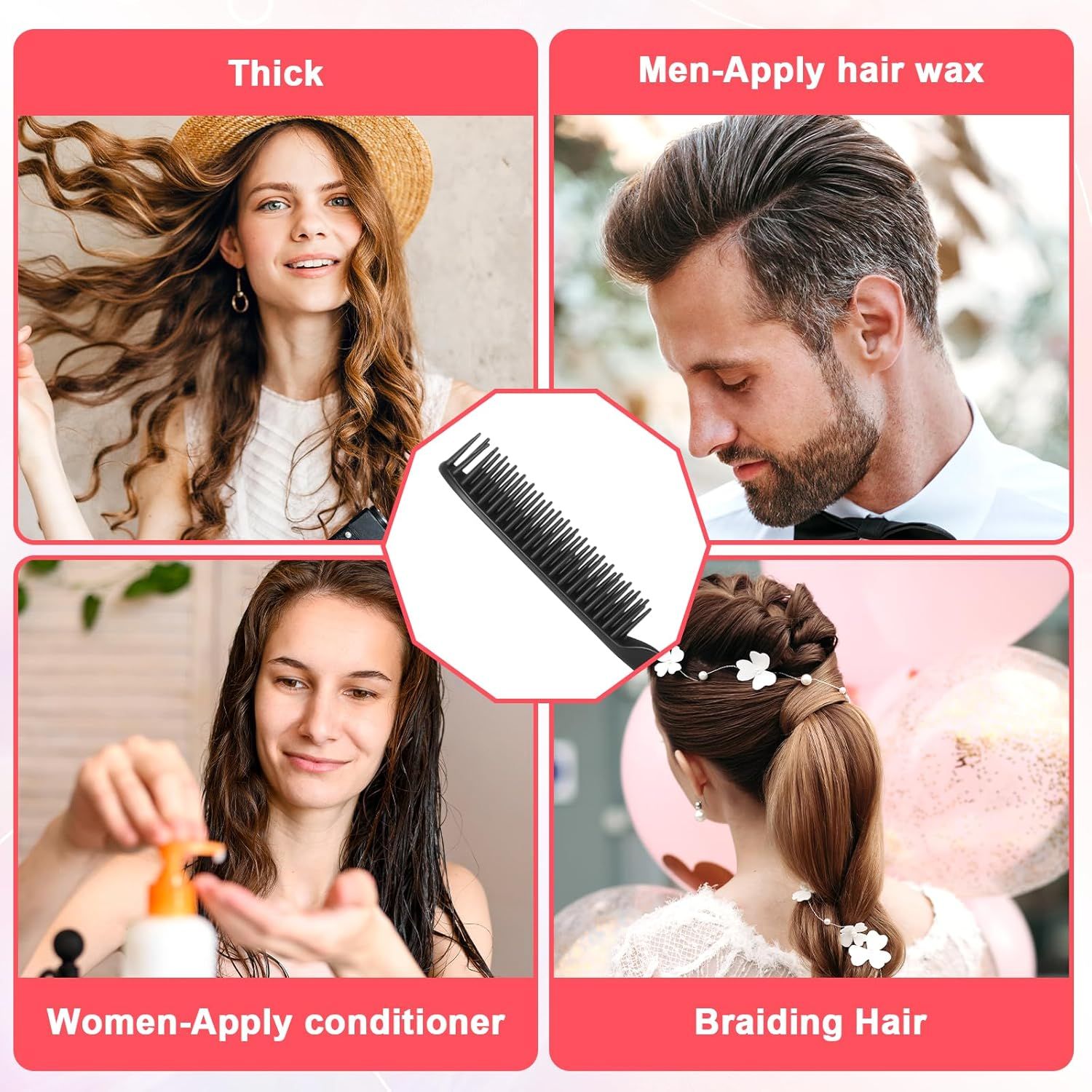 2 Pcs 3 Row Styling Comb, Curling Hair Styling Brush Rat Tail Comb Used for Combing, Separating and Shaping V1258-DP02-D-658