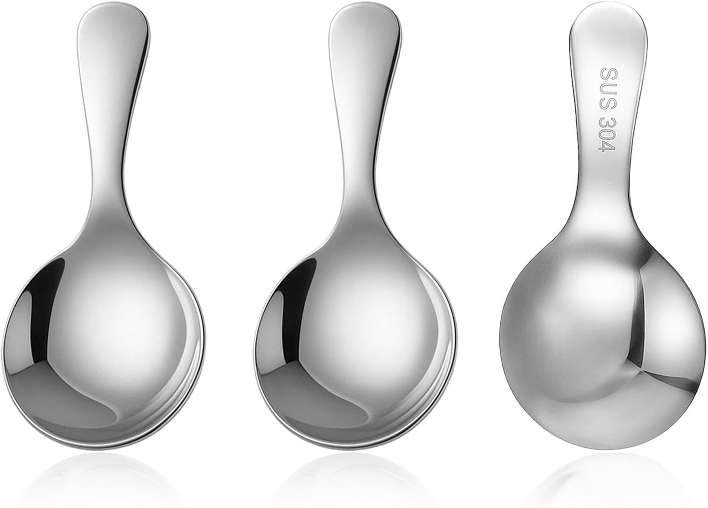 304 Stainless Spoons for Canisters, 3 PCS Short Handle Spoons, Silver Mini Scoops, Thickened Small Round V1258-DP02-D-659