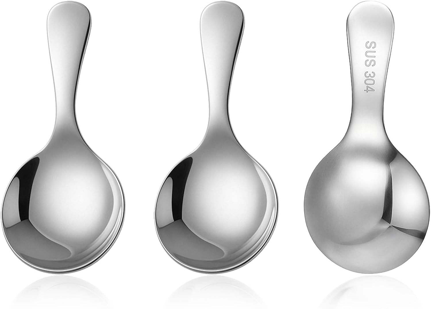 304 Stainless Spoons for Canisters, 3 PCS Short Handle Spoons, Silver Mini Scoops, Thickened Small Round V1258-DP02-D-659