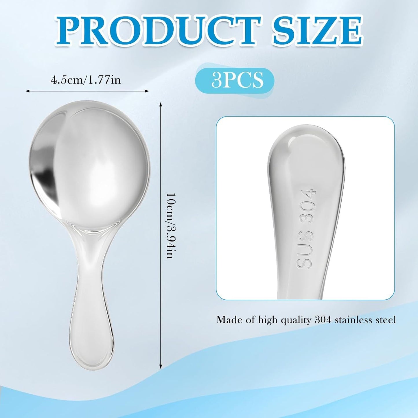 304 Stainless Spoons for Canisters, 3 PCS Short Handle Spoons, Silver Mini Scoops, Thickened Small Round V1258-DP02-D-659