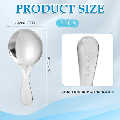 304 Stainless Spoons for Canisters, 3 PCS Short Handle Spoons, Silver Mini Scoops, Thickened Small Round V1258-DP02-D-659