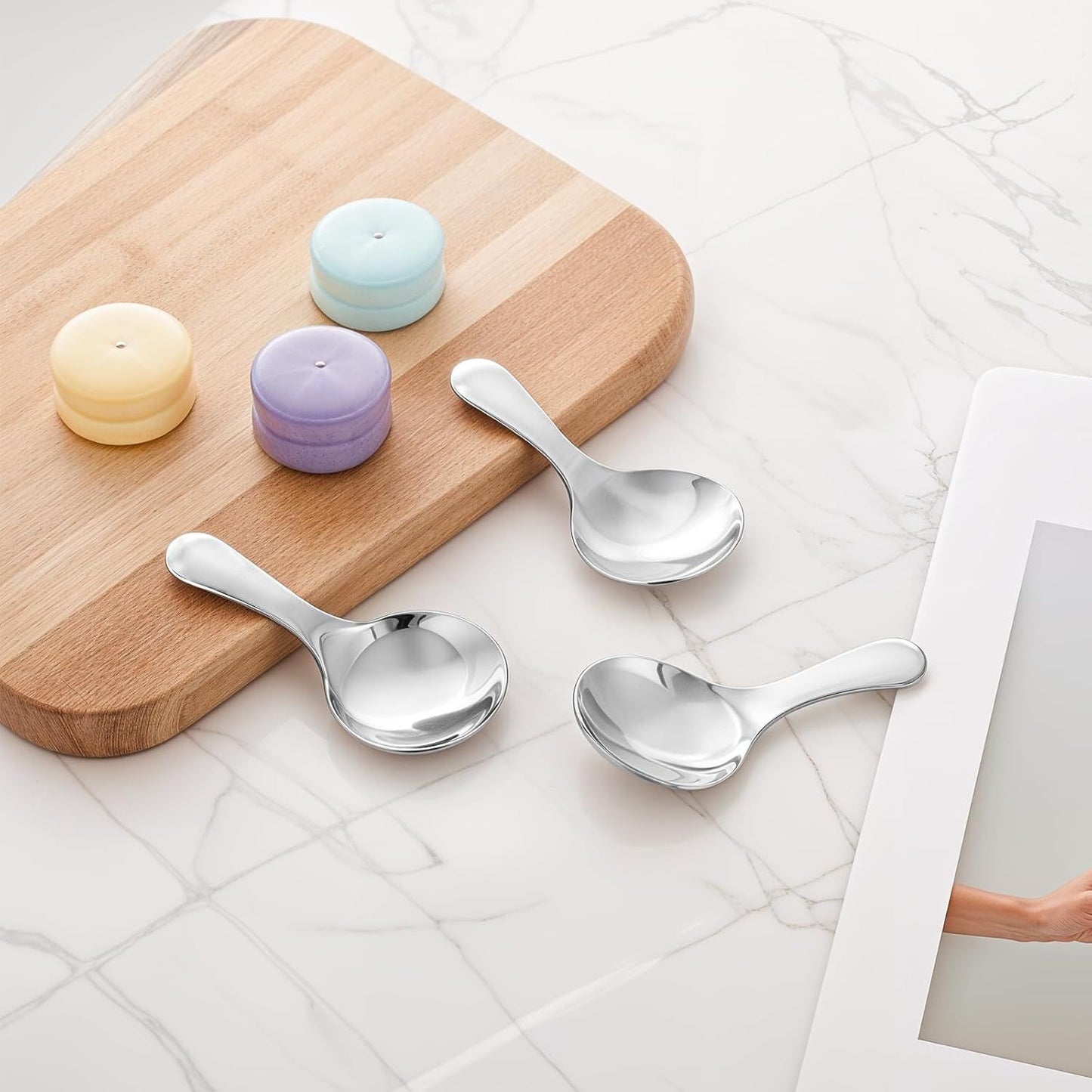 304 Stainless Spoons for Canisters, 3 PCS Short Handle Spoons, Silver Mini Scoops, Thickened Small Round V1258-DP02-D-659