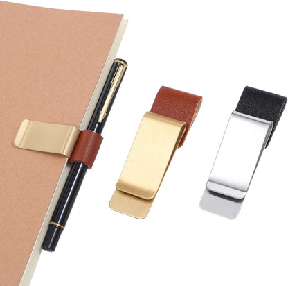 2 Pcs PU Leather Retro Notebook Pen Clips Metal Pen Loop Holder Sleeve - Silver & Gold V1258-DP02-D-664