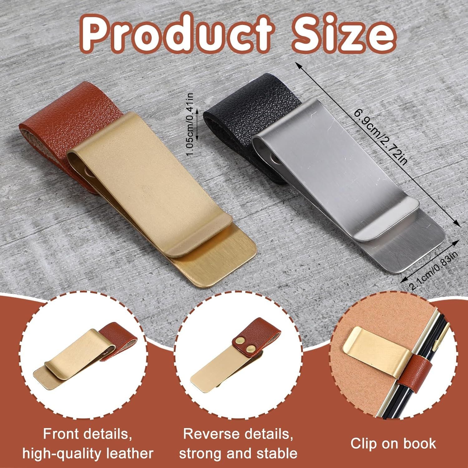 2 Pcs PU Leather Retro Notebook Pen Clips Metal Pen Loop Holder Sleeve - Silver & Gold V1258-DP02-D-664