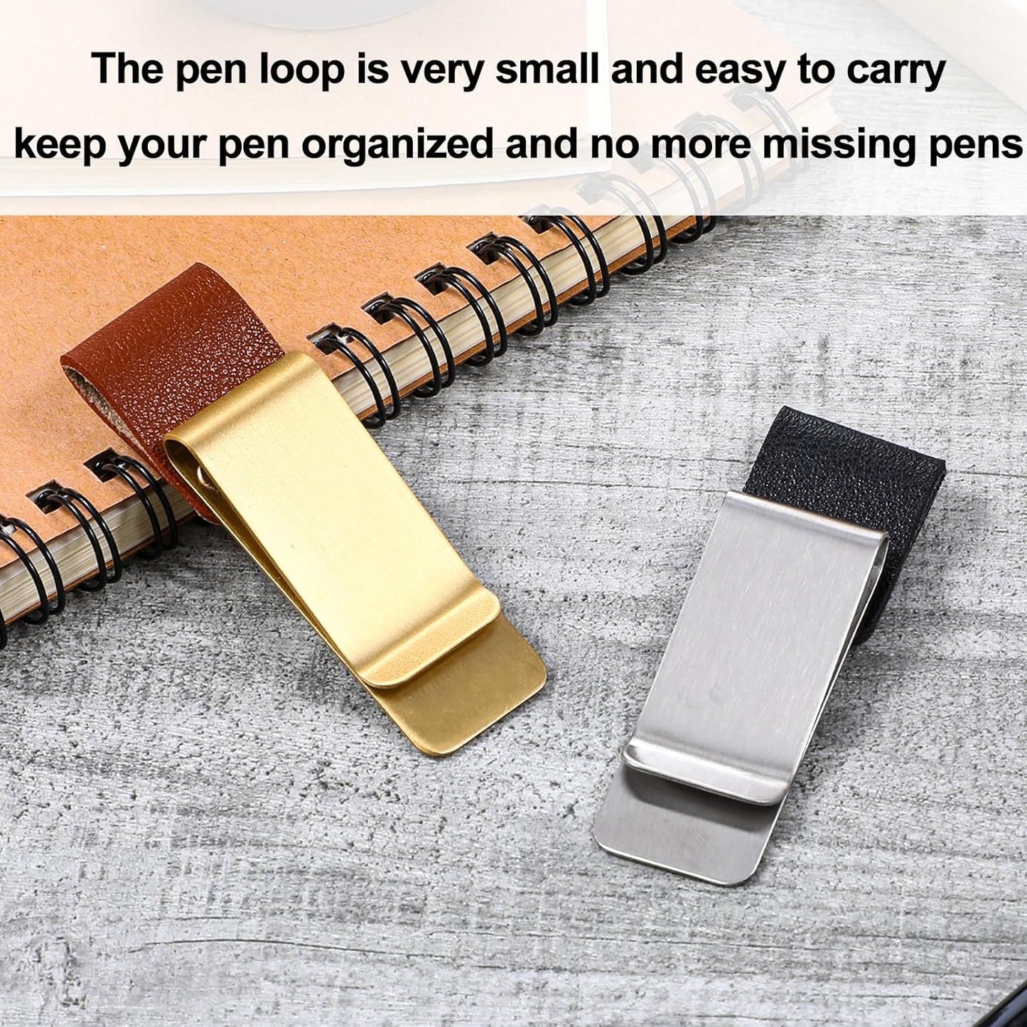 2 Pcs PU Leather Retro Notebook Pen Clips Metal Pen Loop Holder Sleeve - Silver & Gold V1258-DP02-D-664