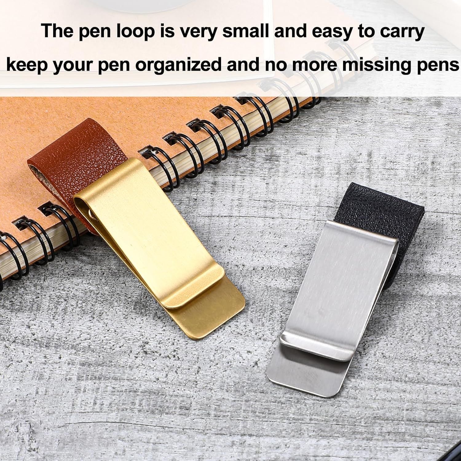 2 Pcs PU Leather Retro Notebook Pen Clips Metal Pen Loop Holder Sleeve - Silver & Gold V1258-DP02-D-664