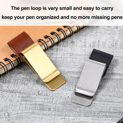 2 Pcs PU Leather Retro Notebook Pen Clips Metal Pen Loop Holder Sleeve - Silver & Gold V1258-DP02-D-664