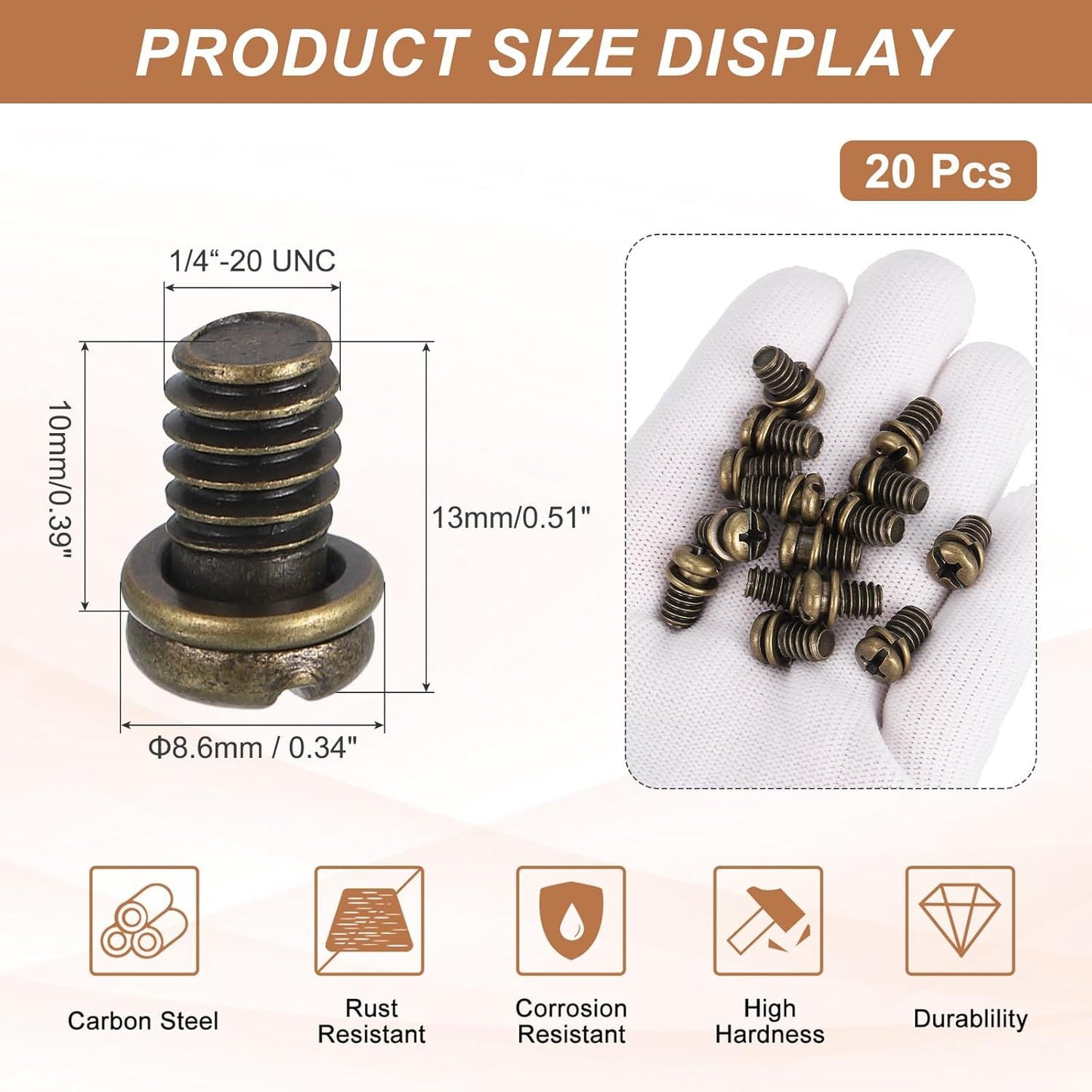 20Pcs Ceiling Fan Blade Screws, 1/4"-20 x 3/8 Carbon Steel Phillips Pan Motor Replacement Screw for Lighting V1258-DP02-D-669