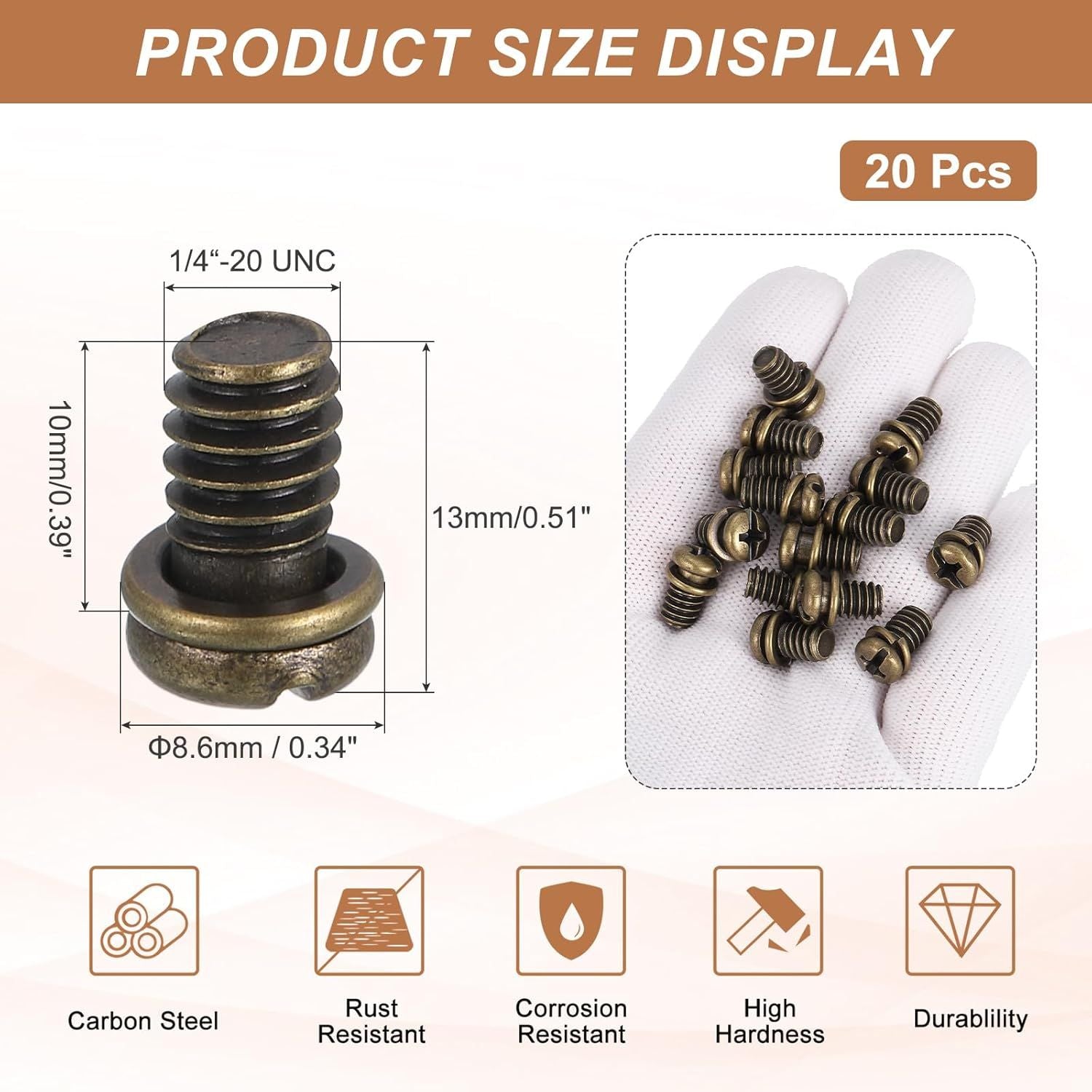 20Pcs Ceiling Fan Blade Screws, 1/4"-20 x 3/8 Carbon Steel Phillips Pan Motor Replacement Screw for Lighting V1258-DP02-D-669
