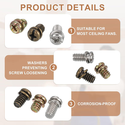 20Pcs Ceiling Fan Blade Screws, 1/4"-20 x 3/8 Carbon Steel Phillips Pan Motor Replacement Screw for Lighting V1258-DP02-D-669