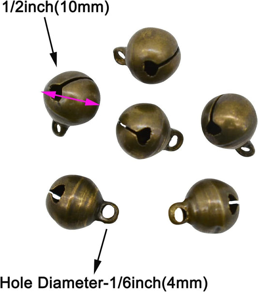 100 PCS Small Jingle Bell 1/2 inches Vintage Bronze Mini 10mm Alloy Beads DIY for Christmas Jewelry Findings V1258-DP02-D-671