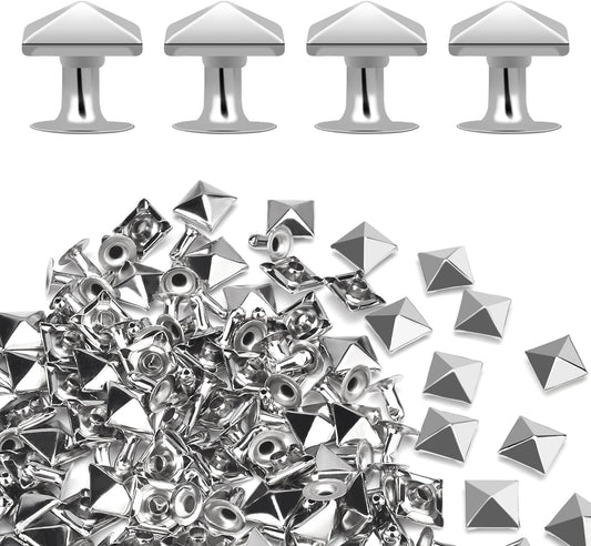 100 Sets 10mm Square Leather Rivets, Metal Pyramid Spike Studs Rivet for Leather Wrists Boots Clothing Pet V1258-DP02-D-68