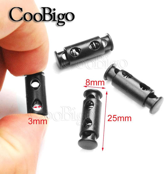 CooBigo 50pcs Cord Lock Ends 3mm Double Hole Fastener Slider Rope Clip Spring Clamp Stopper For DrawStrings V1258-DP02-D-75